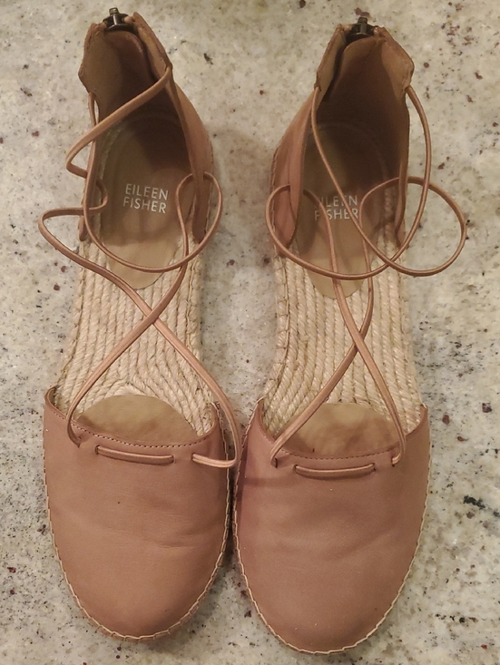Eileen Fisher Shoes - Eileen Fisher Nude Tan Leather Suede Espadrille Boho Sandals S 11